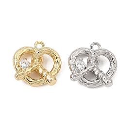 Brass Micro Pave Clear Cubic Zirconia Charms, Pretzel  Charms