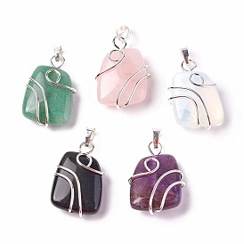 Mixed Gemstone Pendants, with Brass Findings, Trapezoid