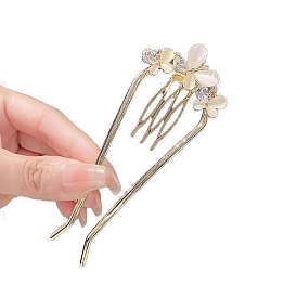 Alloy Hair Sticks, Butterfly with Cat Eye and Rhinestone