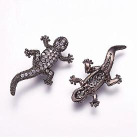 Brass Micro Pave Cubic Zirconia Beads, Gecko