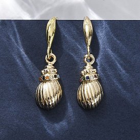 Серьги-подвески с микропаве из латуни и разноцветными кубическими цирконами, стойки покрытие, долговечный, без свинца и без кадмия, формы раковины