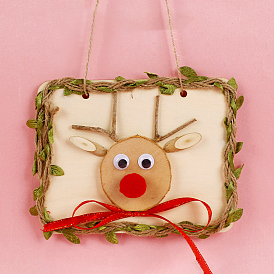 DIY Wooden Hanging Sign Kids Craft Kit, including Jute Twine, Artificial Vine, Wood Slices, Board, Twig, Glue Christmas Theme, Rectangle