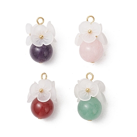 4 шт. 4 варианты круглых подвесок из натурального зеленого авантюрина, розового кварца, карнеола и аметиста, Подвески в виде цветов с акриловыми элементами, золотые, смешанные окрашенные и неокрашенные, разноцветные