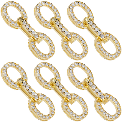 6 комплекты с покрытием из латуни, микропаве из прозрачного кубического циркония, застежки-защелки, овальные