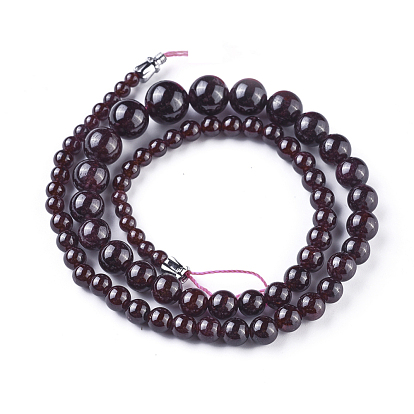 Natural Garnet Beaded Necklaces, with Brass Screw Clasps, Graduated, Round