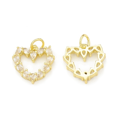 Chapado en rack latón micro pavimentar encantos de circonita cúbica transparente, con anillos de salto, sin plomo y cadmio, larga duración plateado, encanto del corazón