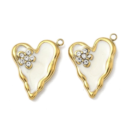 304 подвески из нержавеющей стали с эмалированными кристаллами и стразами, подвески в виде сердца с цветочным узором, реальный 18 k позолоченный