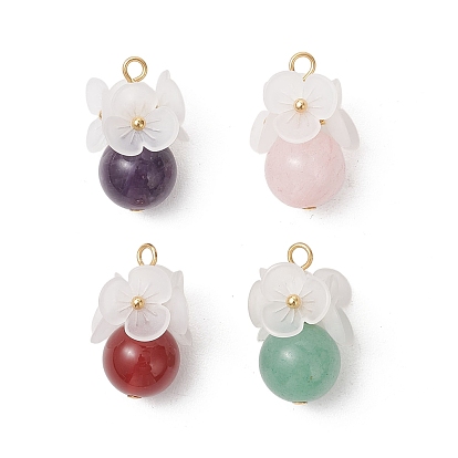 4 шт. 4 варианты круглых подвесок из натурального зеленого авантюрина, розового кварца, карнеола и аметиста, Подвески в виде цветов с акриловыми элементами, золотые, смешанные окрашенные и неокрашенные, разноцветные