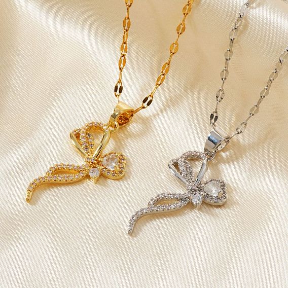 Элегантные латунные ожерелья-банты с прозрачными кубическими циркониями для женщин