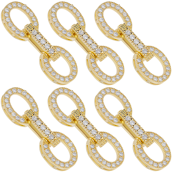 6 комплекты с покрытием из латуни, микропаве из прозрачного кубического циркония, застежки-защелки, овальные