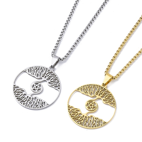 201 подвесные из нержавеющей стали ожерелья, плоские круглые с дерева жизни картины