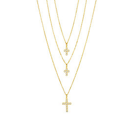 925 трехъярусные ожерелья из стерлингового серебра, кубический цирконий aaa , с печатью s925, крестик