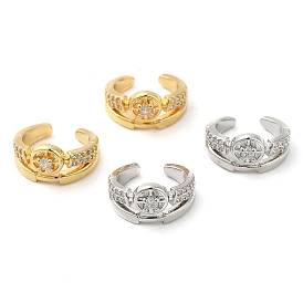 Rack Plating Brass Micro Pave Cubic Zirconia Flat Round Cuff Earrings, Non Piercing Earrings, Cadmium Free & Lead Free