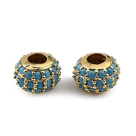 Brass Micro Pave Steel Blue Cubic Zirconia Beads, Rondelle, Rack Plating, Long-Lasting Plated, Cadmium Free & Lead Free