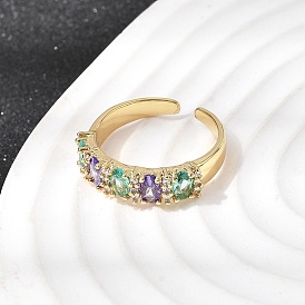 Манжеты из латуни с микро паве кубический цирконий для женщин, овальные открытые кольца