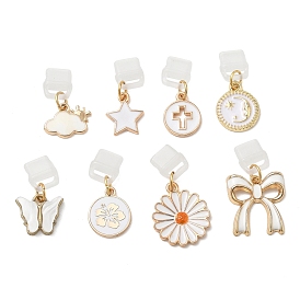 8pcs bouchons anti-poussière mobiles en plastique, avec des pendantifs en alliage d'émail, formes mixtes, or