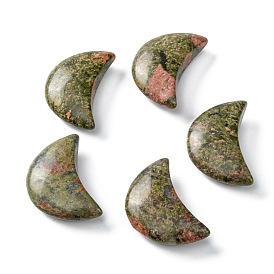 Natural Unakite Beads, No Hole/Undrilled, for Wire Wrapped Pendant Making, Moon
