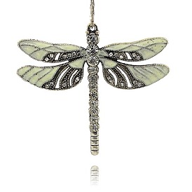 Accessoires de collier pendentif libellule vintage, Pendentifs en émail , avec strass cristal, argent antique, 56.5x65x5mm, Trou: 2mm