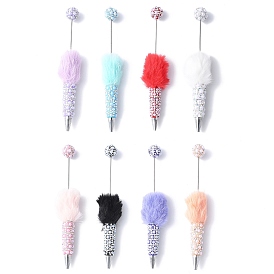 Ручка из сплава с бусинами, шариковая ручка, со стразами из полимерной глины, плюшевым помпоном и искусственным жемчугом из АБС-пластика, для индивидуальной ручки с ювелирными бусинами, платина