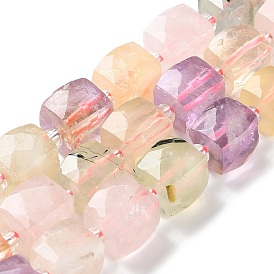 Natural Mixed Gemstone Beads Strands, with Seed Beads, Cube, Faceted