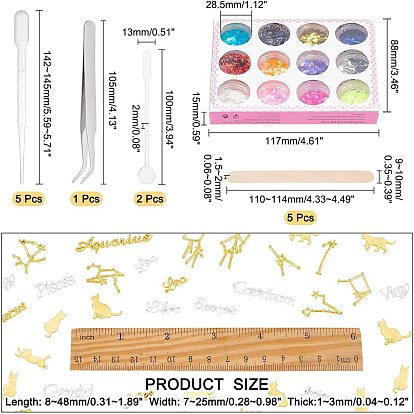 ARRICRAFT 113 Pieces DIY Epoxy Resin Crafts Kits, Including Alloy Cabochons, Sequins/Paillette, Glass Beads, Birch Wooden Sticks, Plastic Stirring Rod, Stainless Steel Tweezers and Pipettes