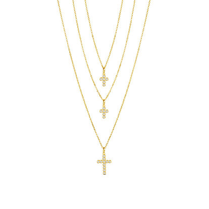 925 трехъярусные ожерелья из стерлингового серебра, кубический цирконий aaa , с печатью s925, крестик