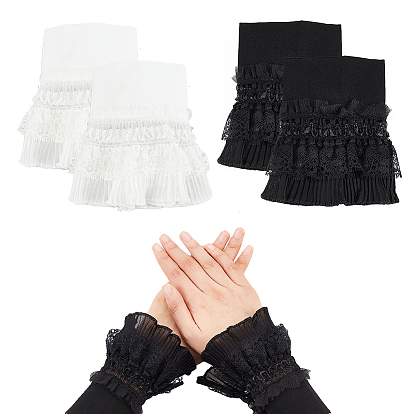 Ahademaker 2 наборы 2 цвета полиэстер нарукавники, многослойный кружевной браслет, ложные рукава, наручные манжеты, с пластиковой кнопкой, для женщин
