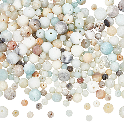 285 pièces 3 styles perles d'amazonite à fleurs naturelles, ronde, givré