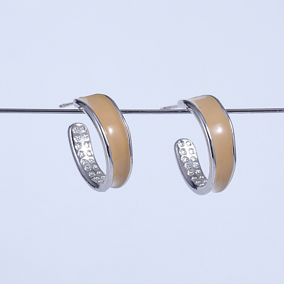 C-образные латунные серьги-гвоздики, с эмалью, платина