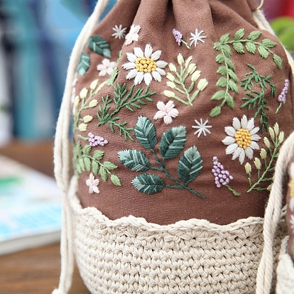 Flower Lace Embroidery Crossbody Bag Kits with Instructions, Embroidery Starter Kit for Beginners Arts