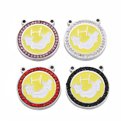 304 Stainless Steel Pendants, with Rhinestone and Enamel, Flat Round with Hand