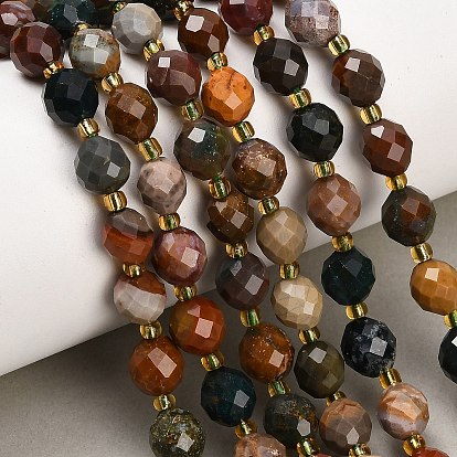 Natural Ocean Jasper Beads Strands, Round, Faceted, with Seed Beads