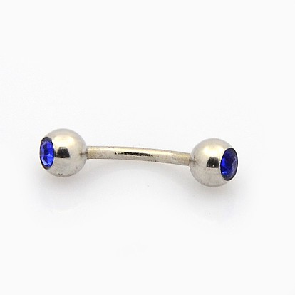 316L Surgical Stainless Steel Rhinestone Ball Eyebrow Rings, Grade A, 16x4mm, Pin: 1mm, about 12pcs/board