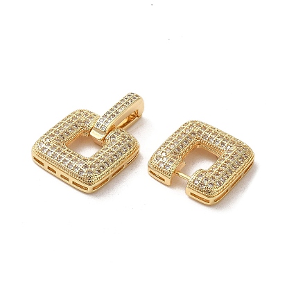 Brass Micro Pave Clear Cubic Zirconia Fold Over Clasps, Square