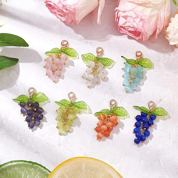 7 шт 7 цвета виноград кошачий глаз подвеска украшения, Подвески с застежками-когтями омара для украшения сумок