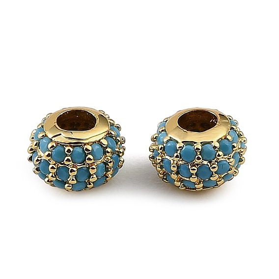 Brass Micro Pave Steel Blue Cubic Zirconia Beads, Rondelle, Rack Plating, Long-Lasting Plated, Cadmium Free & Lead Free