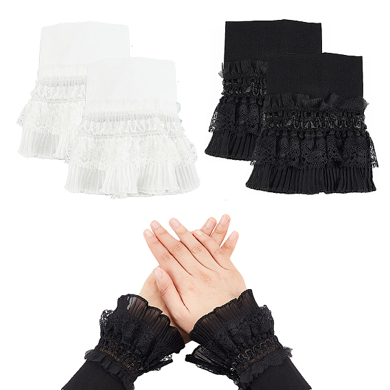 Ahademaker 2 наборы 2 цвета полиэстер нарукавники, многослойный кружевной браслет, ложные рукава, наручные манжеты, с пластиковой кнопкой, для женщин