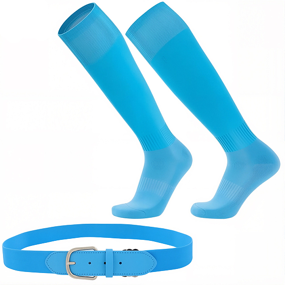 1 пара однотонных футбольных носков из поликоттона, с 1полиэстеровыми эластичными ремнями для софтбола из искусственной кожи