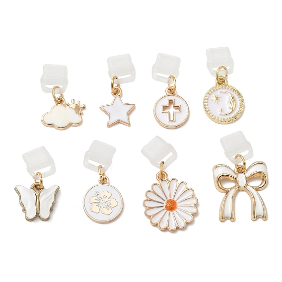 8Pcs Plastic Mobile Dustproof Plugs, with Alloy Enamel Pendants, Mixed Shapes, Golden