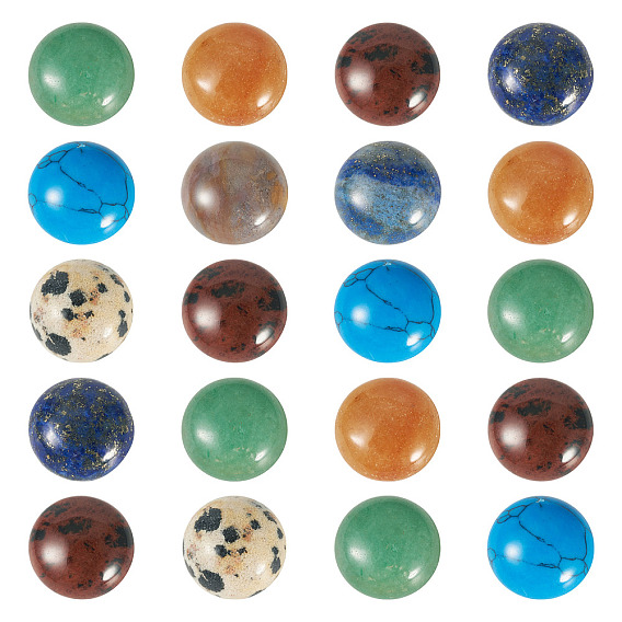 20 кабошоны из смешанных натуральных и синтетических драгоценных камней, полукруглые / купольные, смешанные окрашенные и неокрашенные