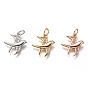 Brass Micro Pave Clear Cubic Zirconia Pendants, Long-Lasting Plated, with Jump Ring, Bird