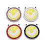 304 Stainless Steel Pendants, with Rhinestone and Enamel, Flat Round with Hand