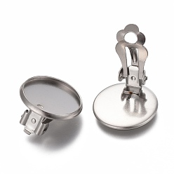 304 Stainless Steel Clip-on Earring Setting, Flat Round