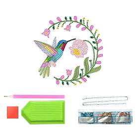 Hummingbird DIY Diamond Painting Kit, Including Acrylic Rhinestones Bag, Diamond Sticky Pen, Tray Plate, Metal Chain, Glue Clay and Canvas