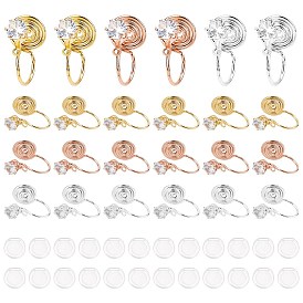 PandaHall Elite 24Pcs 3 Color Brass Micro Pave Cubic Zirconia Clip-on Earrings Finding, with 24Pcs Comfort Silicone Pads, Long-Lasting Plated