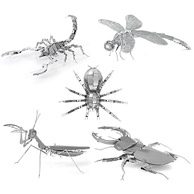 Juegos de rompecabezas de hierro diy, modelo ensamblado de insectos, para niño, escarabajo/libélula/mantis/escorpión/araña