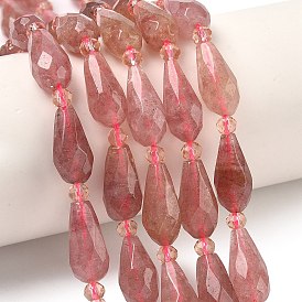 Природного кварца клубники нитей бисера, граненые, слеза, с бисером