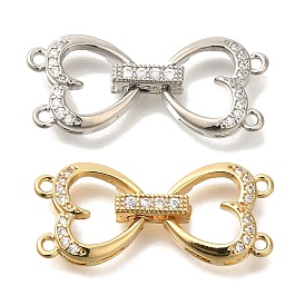 Brass Micro Pave Clear Cubic Zirconia Fold Over Clasps, Bowknot