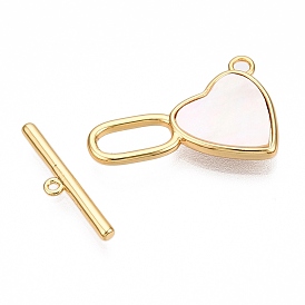 Brass Toggle Clasps, with Shell, Heart