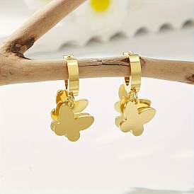 Элегантные 201 серьги-кольца из нержавеющей стали, бабочка